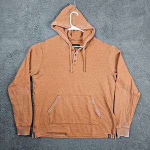 Lucky Brand Mens XL Henley Hoodie Burnt Orange Long Sleeve Slub Knit Pullover